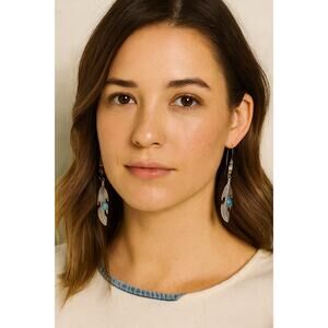 New Silver & Turquoise Feather Earrings